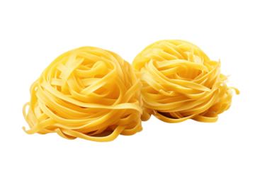 Twirling Tango: Two Spiraled Pasta Balls on White or PNG Transparent Background.