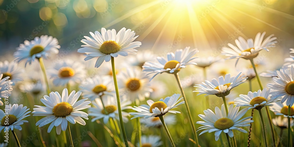 Canvas Prints Field of daisies with sunlight background, daisies, field, flowers, sunlight, nature, landscape, beauty, bloom, petals, bright