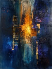 oil painting abstract with golden elements 