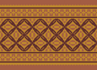 flower embroidery on cream background. ikat and cross stitch geometric seamless pattern ethnic oriental traditional. Aztec style illustration design for carpet, wallpaper, clothing, wrapping, batik.