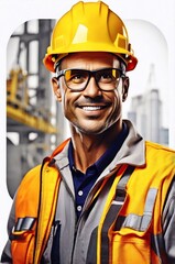 Beautiful portrait of a happy construction worker,with Construction work clothes.