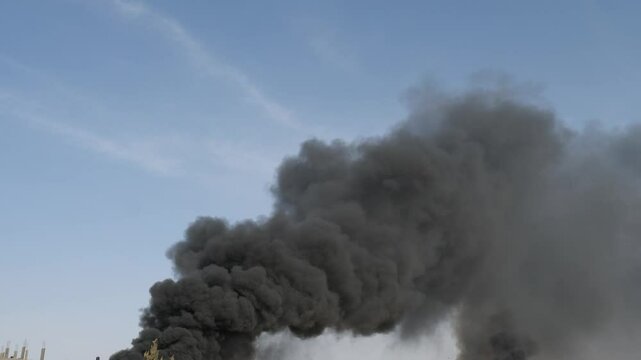 Smoke in sky after Israeli Air Force attacked a weapon storage place of Hamas in war between Israel and Hamas