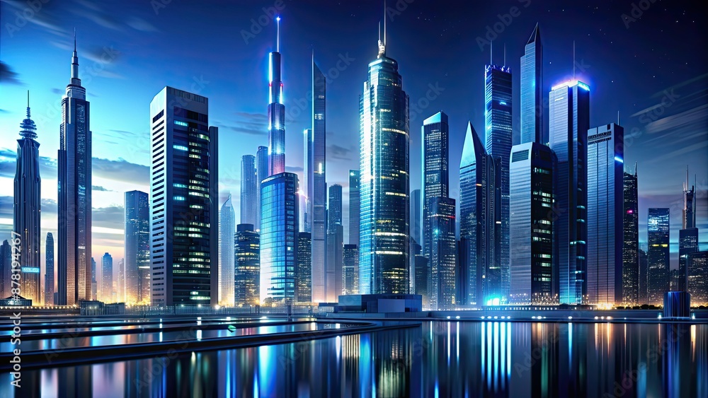 Canvas Prints Futuristic cityscape at night with towering skyscrapers, futuristic, cityscape, night, skyscrapers, urban, modern