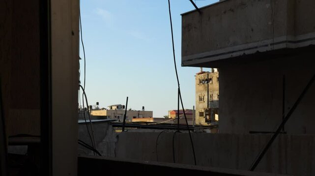 A damaged house walls in Israel-Hamas War conflict