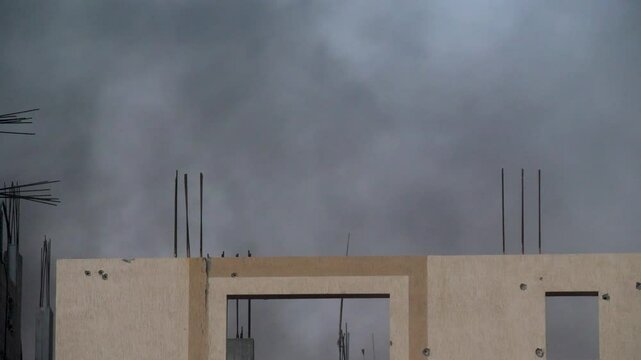 Smoke billowing towards the sky during Israeli attack on the Lebanese village during war between Israel and Hamas