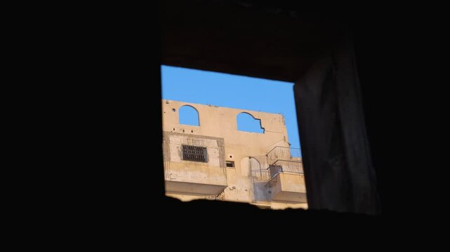 Damaged houses in Gaza neighbourhood in Hamas war conflict