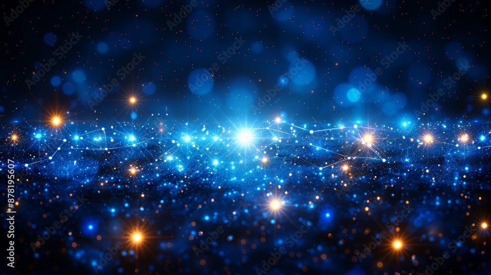 Poster in this mesmerizing digital artwork, glowing particles form a complex network of interconnected line