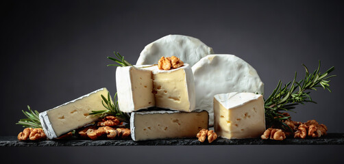 Camembert cheese with walnuts and rosemary.