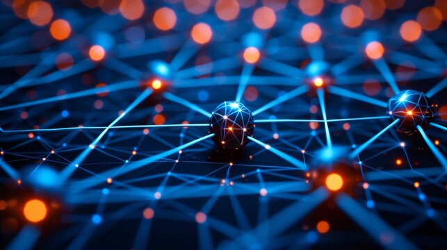Conceptual illustration of digital connections, data exchange, and network hubs, suitable for technology, communication, and innovation themes in marketing campaigns or presentations