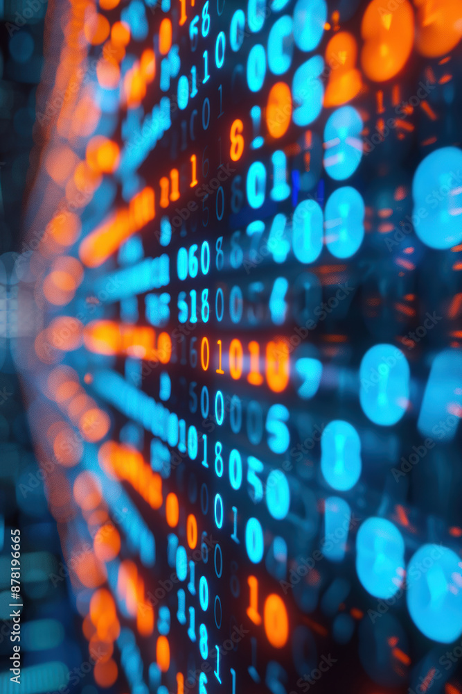 Poster close-up of a colorful digital code on a computer screen, illustrating modern technology, data manag