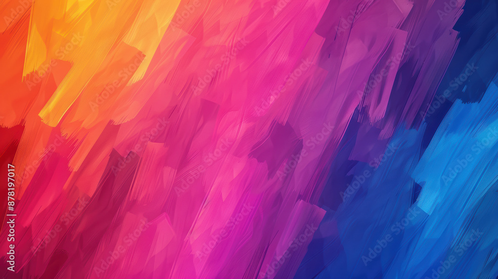 Poster vibrant abstract gradient background with dynamic brush strokes, featuring a blend of warm and cool 