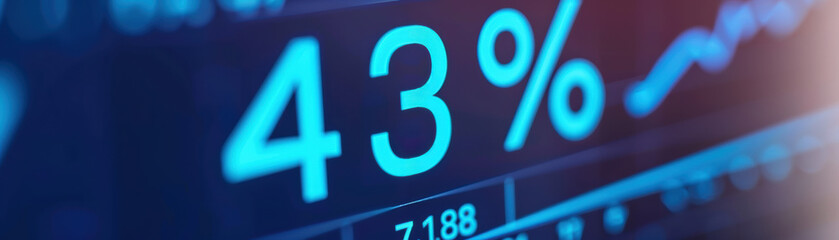Fototapeta premium Close-up of a digital screen displaying financial data with a percentage highlight, representing market trends and economic analysis.