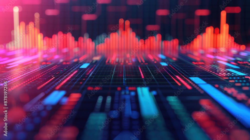 Poster abstract digital data visualization with colorful graphs and charts, representing technology, busine