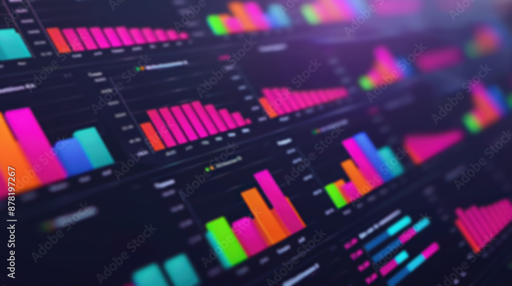 Poster colorful digital data visualization charts showcasing analytics in an abstract futuristic design wit