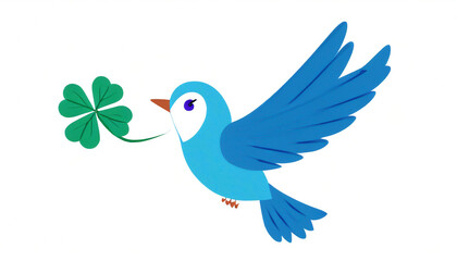Fototapeta premium 幸せの青い鳥と四つ葉のクローバー
