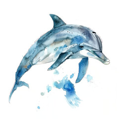 Dolphin watercolor illustration isolated on transparent. Sea png file for art work.
