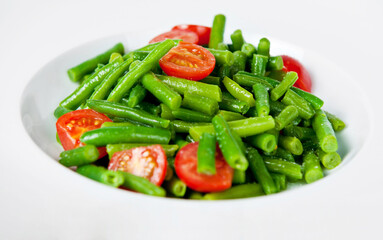 Fresh green bean salad with cherry tomatoes