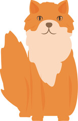Cartoon fox sitting on white background with bushy tail