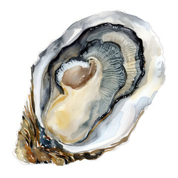 watercolor oyster shell, open, white background clip art preview