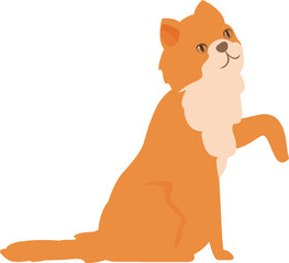 Adorable cartoon ginger cat sitting and raising paw