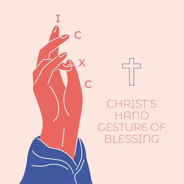 Jesus hand gesture of blessing forming the shapes of His initials ICXC