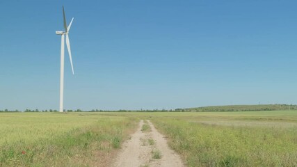 wind turbines non rotates, in field, slow motion
