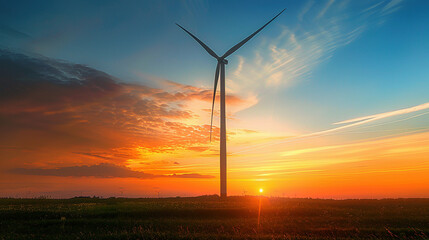 Obraz premium Symbiotic Serenity: Wind Turbine Embraced by Sunset Glow