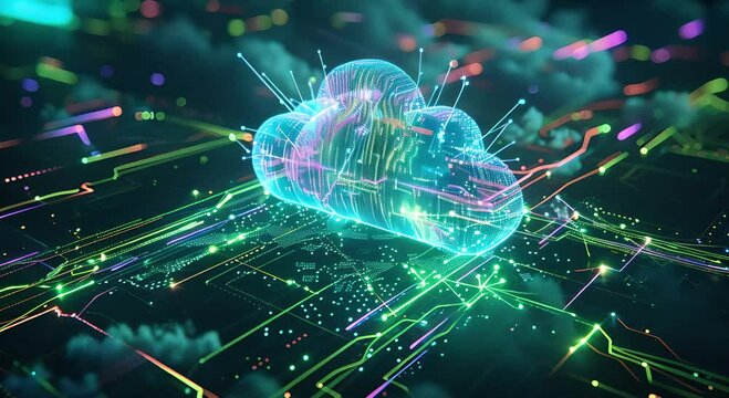Futuristic cloud computing with holographic cloud and interconnected data nodes
