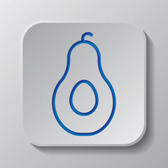 Avocado simple icon vector. Flat design. Paper cut design. Cutted blue symbol with shadow. Gray badge button, gray background