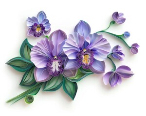 Orchid paper quilling of a delicate flower bouquet, celebrating the elegance and diversity of flora.
