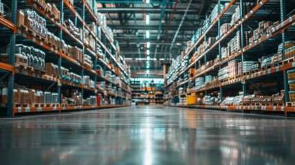 Fototapeta premium Modern warehouse with shelves full of products