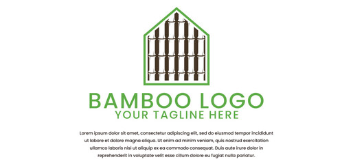 minimalist bamboo logo design in green on a white background