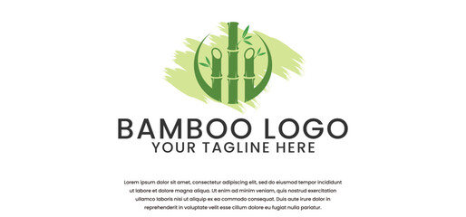 minimalist bamboo logo design in green on a white background