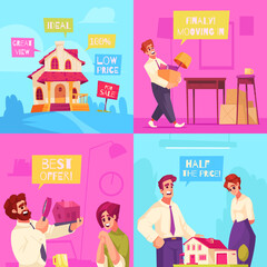 Hand drawn flat real estate illustration set