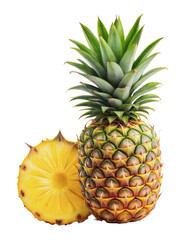Fototapeta premium Whole and sliced pineapple fruit, cut out - stock png.