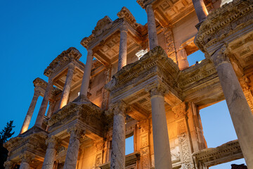 Celsus library in the Ancient City of Ephesus with its magnificent view in night museums