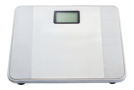 White digital bathroom scale with display screen, cut out - stock png.