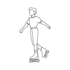 Young boy riding roller skates continuous line drawing. Skating single line style concept.