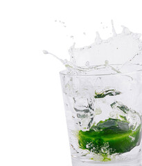 Fresh splash with lime in glass of water