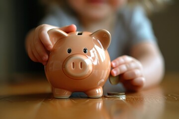 A child saving money in a piggy bank.