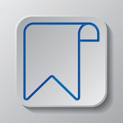 Bookmark logo simple icon vector. Flat design. Paper cut design. Cutted blue symbol with shadow. Gray badge button, gray background