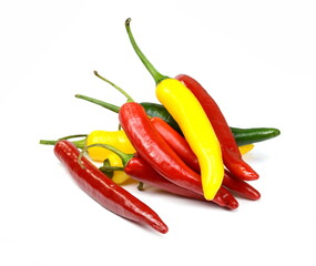 Close-up of different coloured chillies