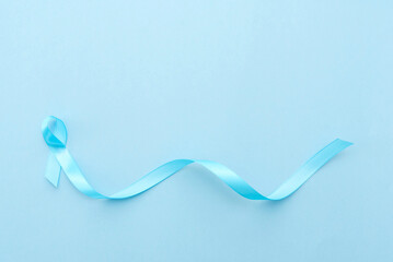 blue large ribbon, prostate cancer awareness blue background