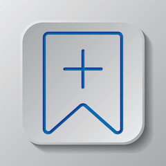Fototapeta premium Bookmark, add simple icon vector. Flat design. Paper cut design. Cutted blue symbol with shadow. Gray badge button, gray background