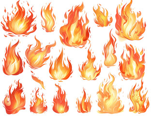 set of fire flames isolated on transparent background