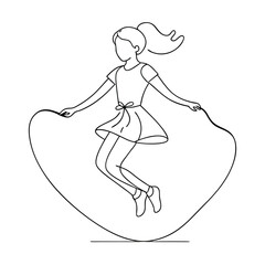 a girl jumping rope, line art vector illustration isolated on a white background 