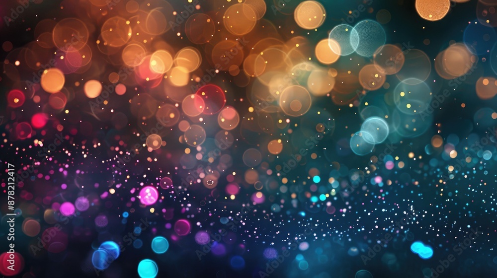 Poster blurred colorful glitter background with bokeh lights for christmas design and text space