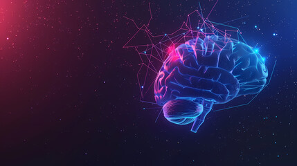Fototapeta premium 3D rendering of a human brain with neurons and neural connections on a dark background
