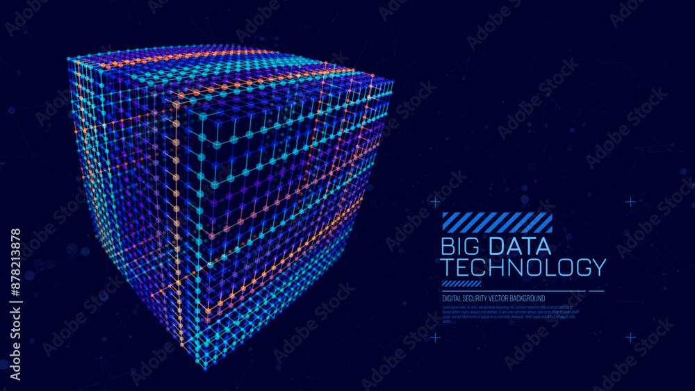 Poster Big Data Storage Technology. Abstract Data Cube Background. Modern Technology Banner. Information Server. Data Science Computer Science Algorithms Vector Illustration.