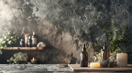 Spa essentials with natural decor in a calming environment